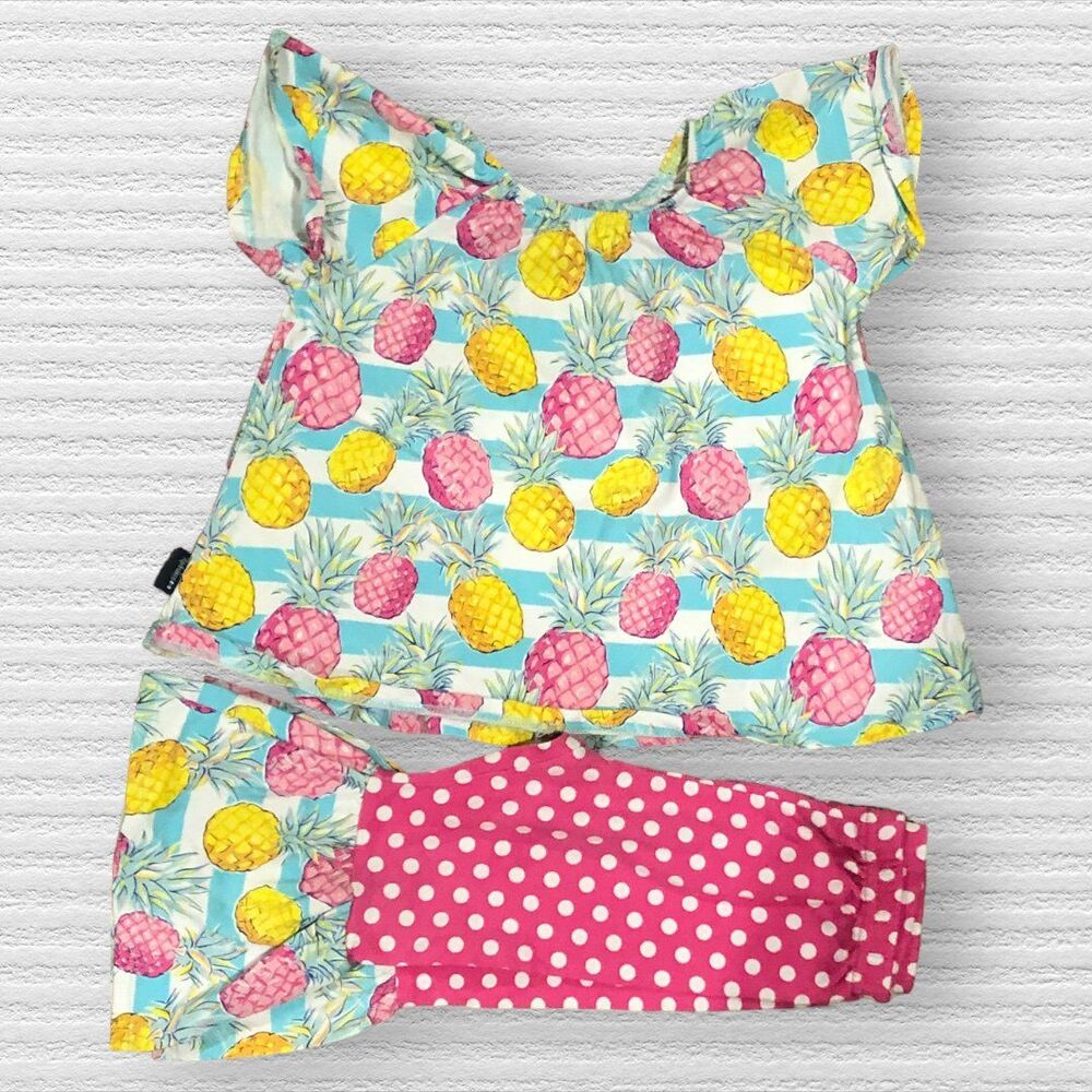 Simply Southern 6/12m Pink Yellow Tropical Pineapple Ruffle Leg Set